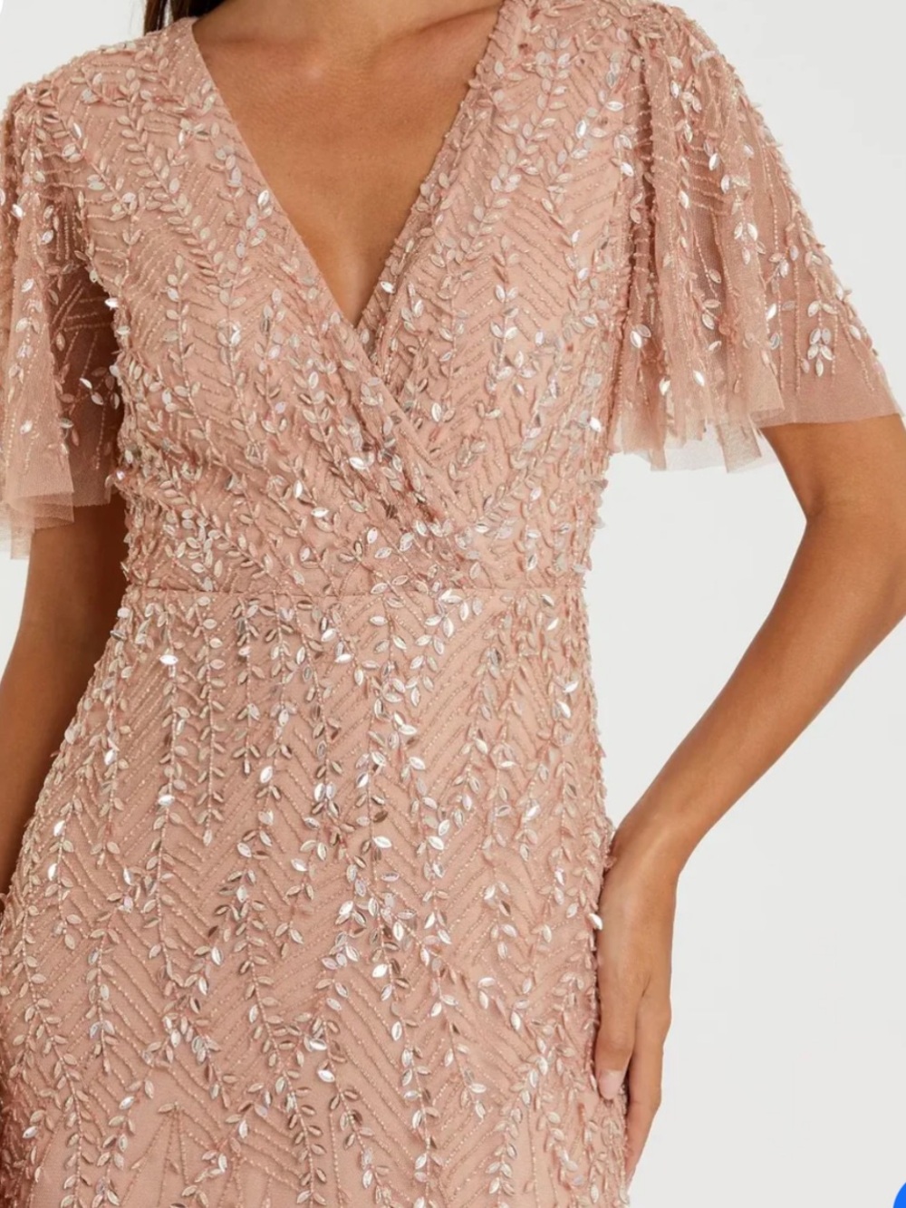 💜#39 BNWT MAC DUGGAL Embellished Blush V-Neck Evening Gown 35109 - Picture 4 of 9